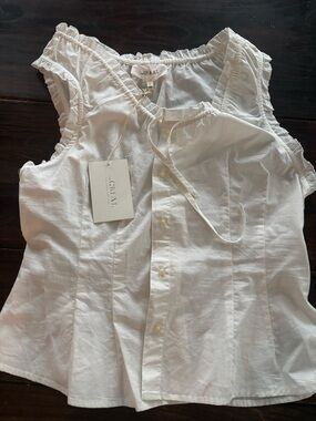 NWT THE GREAT. Cream Ruffle-Trim Button Front Top